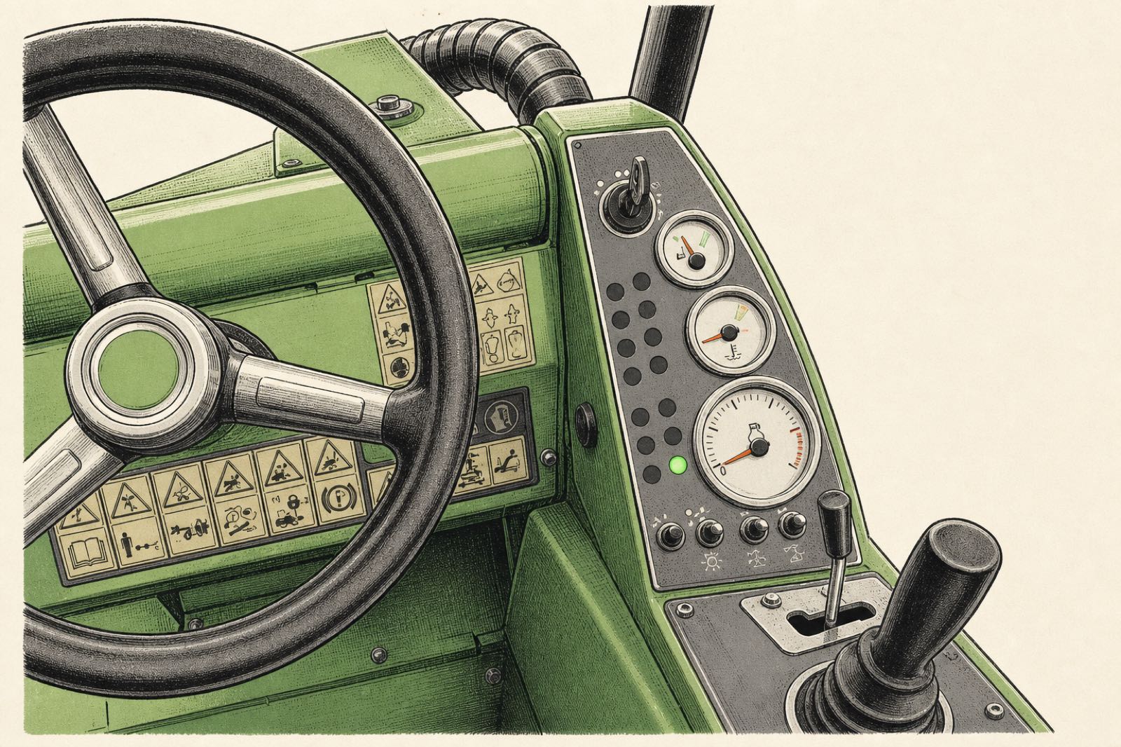 Illustration of the 2022 528 dashboard with the rev counter at zero