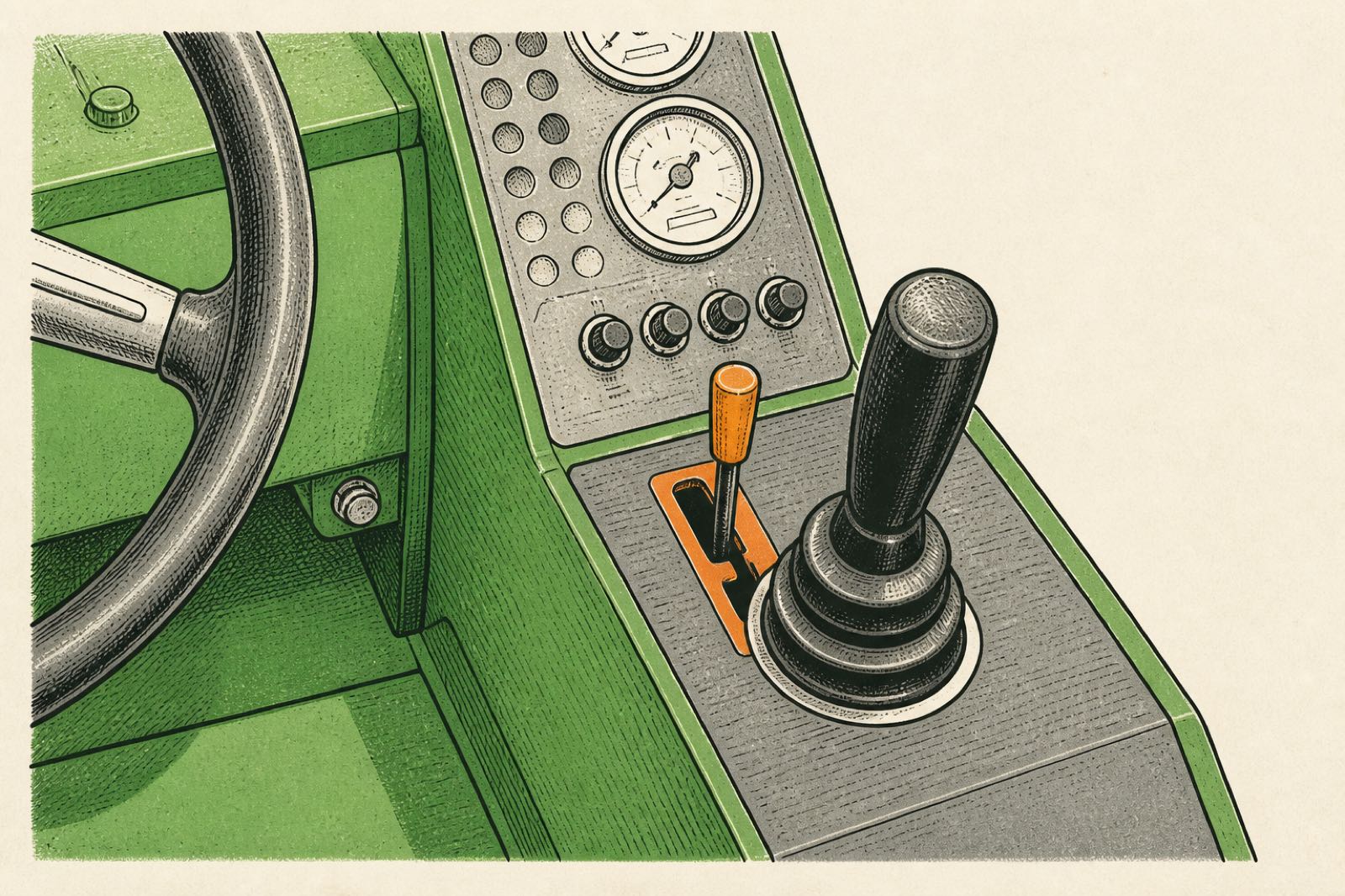Illustration of the auxiliary hydraulics lever in its locking position