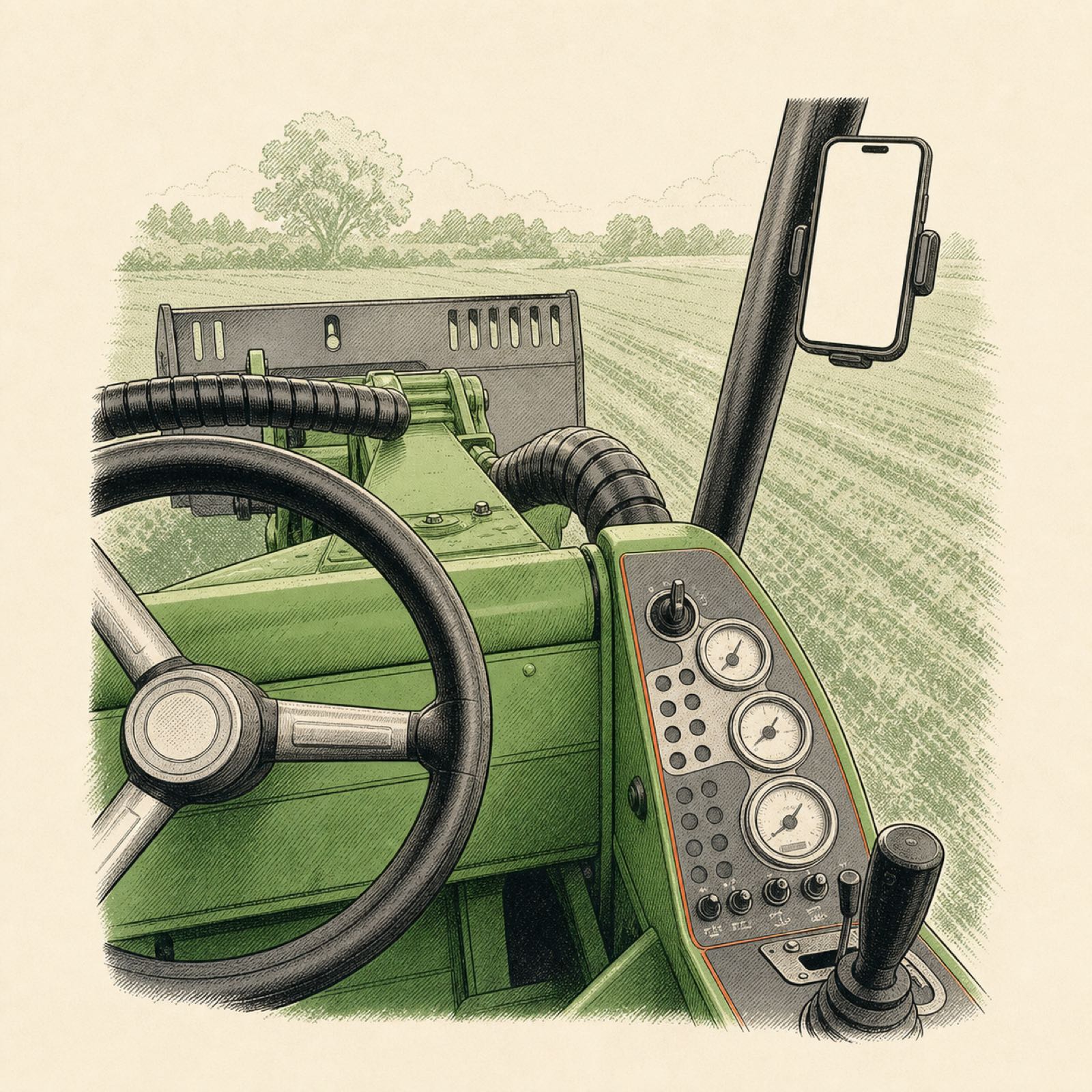 A phone mount that actually works in a loader cab: Quad Lock in the Avant 528