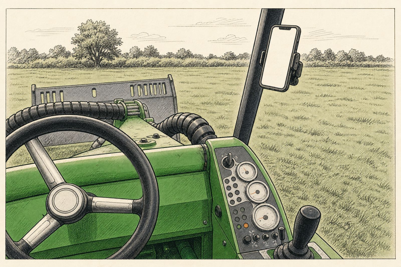 Illustration of the phone mounting position at the upper right of the 528 cab